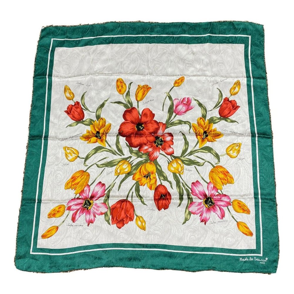 Vintage Nicole De Beauvoir Paris Square Silk floral print scarf